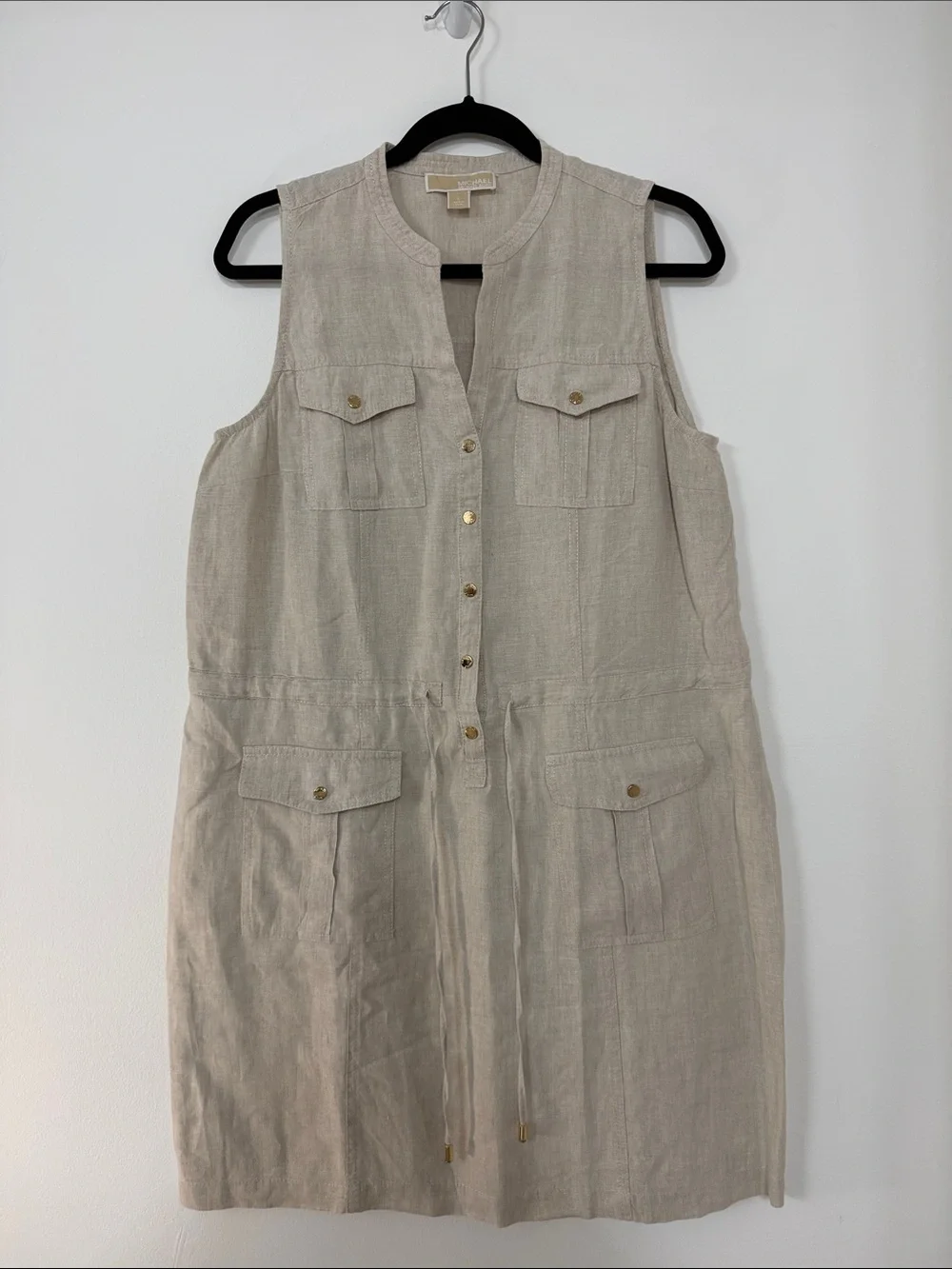 Michael Kors Sleeveless Midi Shirt Dress in Light Beige